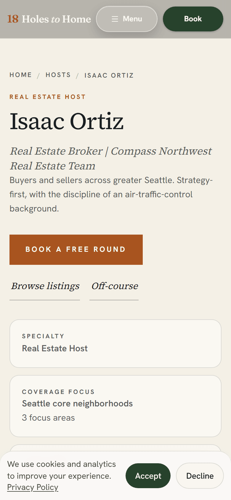Isaac Ortiz agent profile on mobile — NWMLS license, Zillow rating, dated review count